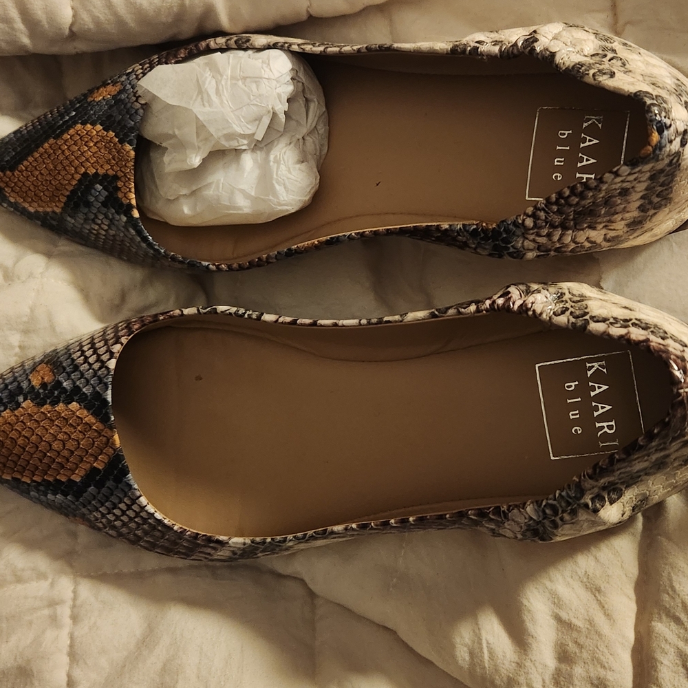 KAARI Blue Snakeskin Patterned Flats With Box